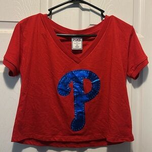 NWT PINK Victoria’s Secret (Bling) MLB Philadelphia Phillies Crop Tee ⚾️